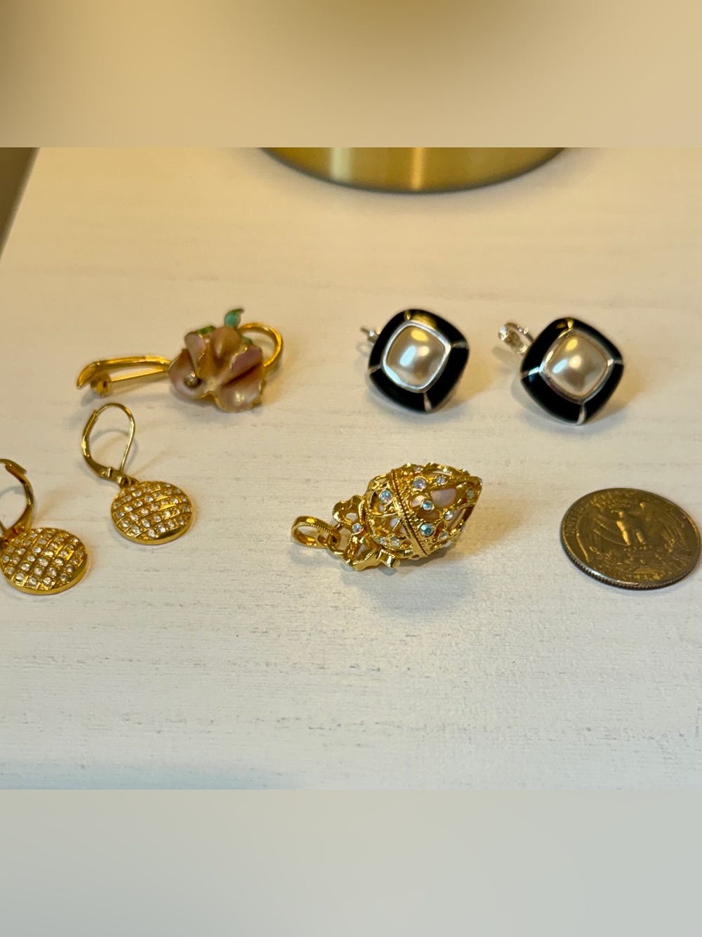 Joan Rivers Signed Lot of Jewelry Faberge Egg pendant, brooch, earrings